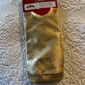 Mini Sparkling Gold Holiday Time Tree Skirt 18" Snowflakes Sparkles New